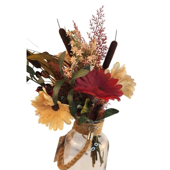Rustic Artificial Burlap Gerbera Daisy & Wildflower Bouquet Autumn-Themed Floral - Picture 14 of 16